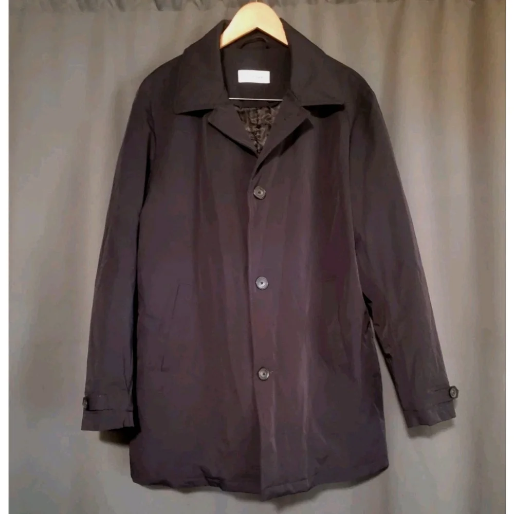Calvin Klein Overcoat Mens 42R  Black Weatherproof Quilted Lined Button Closure